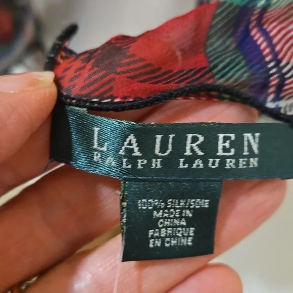 Lauren Ralph Lauren Ruffled Holiday Plaid Oblong Scarf Silk NWT - Picture 4 of 11
